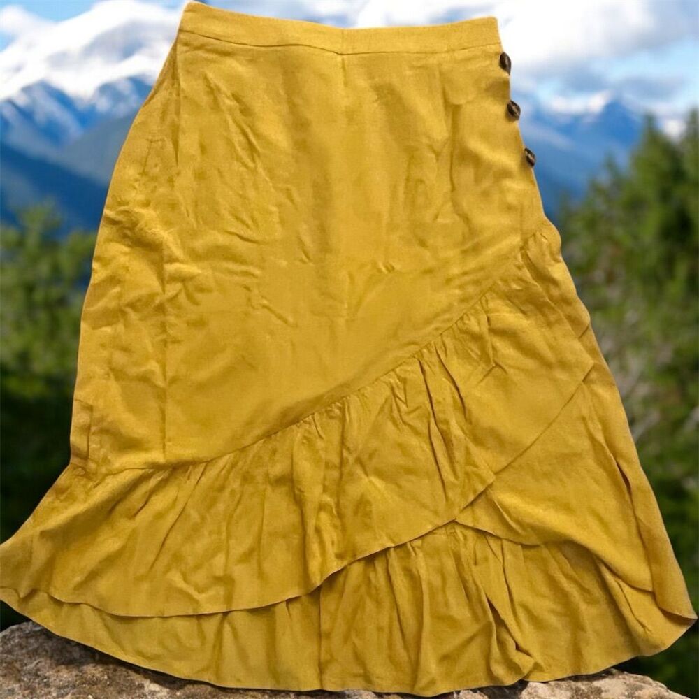 Allegrace Women's Vintage Yellow A-Line Skirt M Knee Length Casual